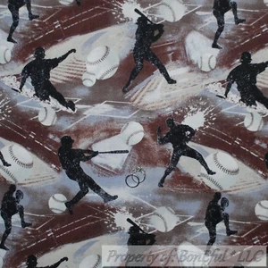 BonEful FABRIC FQ Cotton Quilt Brown Black White Base*Ball Boy Sport Bat Helmet - Picture 1 of 12