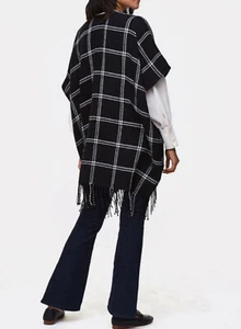 Poncho con frange a quadri LOFT nero taglia XS/S - Foto 1 di 2
