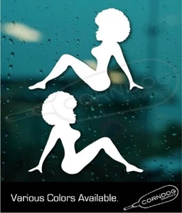 (PAIR) Trucker Mud Flap Girl Afro VINYL STICKER DECAL SILHOUETTE TRUCK'IN AFRICA - Foto 1 di 4