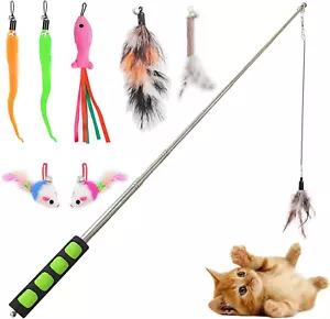 Cat Fishing Pole for Indoor Cats,Interactive Cat Toys with Colorful Feather and - Picture 1 of 12