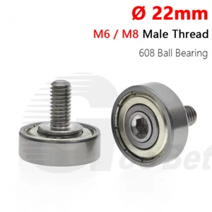 22mm HEAVY DUTY Metal Bearing Pulley Flat Roller Guiding Wheel M6 M8 Male Thread - Picture 1 of 19