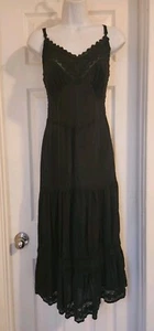 Vestido midi sin mangas GLAM VINTAGE SOUL negro con ribete de seda y ganchillo S - Imagen 1 de 15