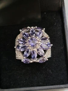 Stunning Size 7 Estate Find Amethyst Cocktail Ring Signed Sterling Silver 925 - Picture 1 of 7