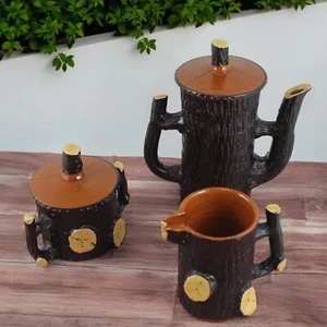 Juego de Te Cafe Ceramica Rustica Tronco Arbol JARDIN Terraza Vintage Chic - Imagen 1 de 6