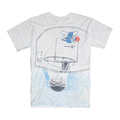 Vintage Charlotte Hornets T-Shirt Size Medium All Over Print AOP 1992 90s NBA Cover