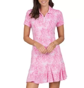 IBKUL Alena Print Short Sleeve Godet Dress Watermelon/WhiteSz S UPF 50+ - Picture 1 of 3