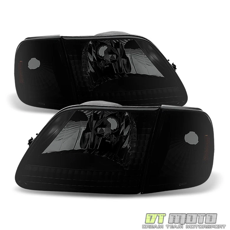[4PC] Black Smoke 1997-2003 Ford F150 Expedition Headlights+Signal Corner Lamps - Image 1 of 4