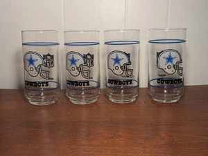 Vintage NFL Dallas Cowboys ~ Set 4- 12oz Glasses by Mobil 80s 5 1/2" - Picture 1 of 6