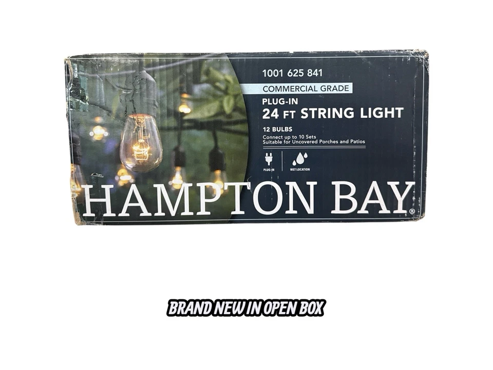 Hampton Bay String Lights Outdoor Decor Holiday 12 Light 24 FT Black Commercial