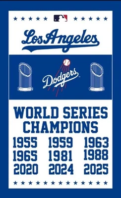 2025 LA Dodgers World Series Champions 3x5 Ft Flag Banner On Hand Ready To Ship - Image 1 of 4