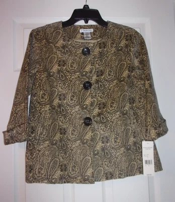 ДАМЫ HANNAH ЖЕЛТОВАТО-КОРИЧНЕВЫЙ И ЧЕРНЫЙ ЭЛАСТИЧНОЙ ВЕЛЬВЕТОВЫЙ ЖАКЕТ, НОВЫЙ С ЯРЛЫКАМИ, РАЗМЕР MED. - Изображение 1 из 3