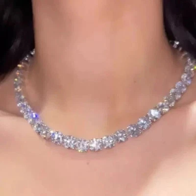 Collar de tenis para mujer 180 quilates enchapado en oro blanco de 14 quilates con diamantes creados en laboratorio de 10 mm Foto 1 de 4