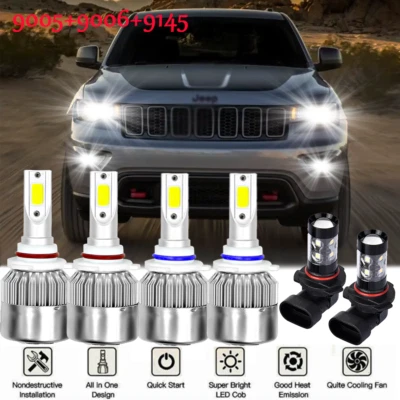 For Jeep Grand Cherokee 1999-2010 4-Side LED Headlight Bulbs Fog Light Kit 6000K - Image 1 of 4