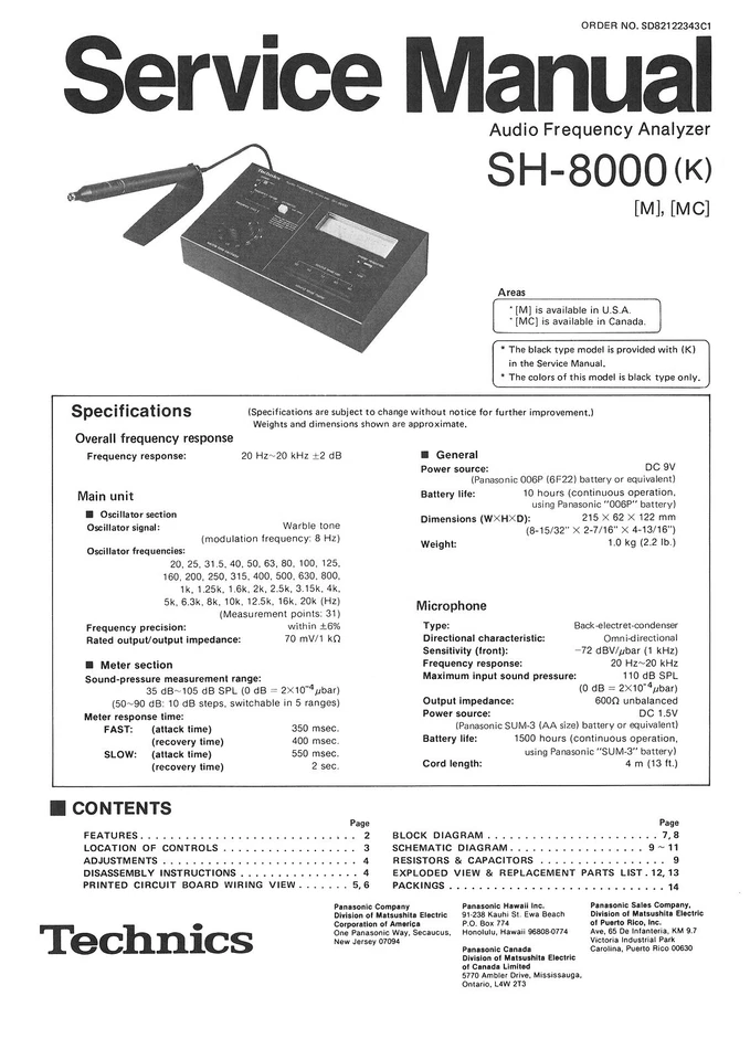 TECHNICS SH-8000 SH 8000 - AUDIO ANALYZER - SERVICE MANUAL IN COLOR - REPAIR - Bild 1 von 1