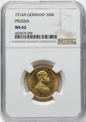 Prussia - 1914-A Wilhelm II 20 Mark- NGC MS62 - STUNNING REFLECTIVE SURFACES! - Image 1 of 2