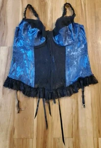 Vintage Intimate Attitude Black Blue Lace Corset Bustier Lingerie Top Sz 48 FLAW - Picture 1 of 7