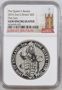 2016 British Silver Queen's Beasts 2 oz Lion of England - NGC GEM BU - Picture 1 of 2