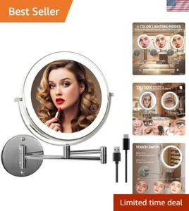 8" Wall Mounted Lighted Makeup Mirror with Magnification, 1X/10X Magnifying M... - Picture 1 of 8