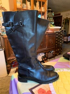 Ecco Women’s Black Leather Knee-High Buckle Boots Shoes Size 38 (EUR) 7.5 (US) - Picture 1 of 9