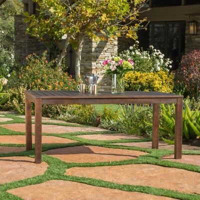 Marin Rustic Outdoor Slatted Dark Brown Acacia Wood Dining Table - Image 1 of 4
