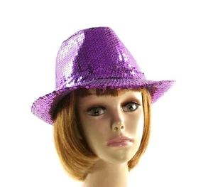 Purple Sequin Fedora Society Hat Full Sewn Sequin Heavyweight Red Hat Ladies - Picture 1 of 6