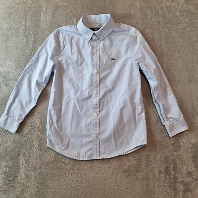 Vineyard Vines Shirt Boys Sze 7 Blue Striped Whale Shirt Button Down Long Sleeve - Image 1 of 4