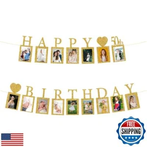 JUTTIRA Happy 50th Birthday Photo Banner 50 Year Old Party Decorations, Fifty - Picture 1 of 5