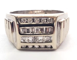 14K White Gold .50 CT Emerald-Cut/Round Diamond Men's Ring -size 9.25 10.9 grams - Picture 1 of 7