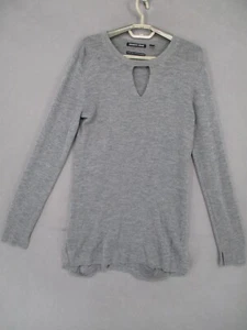 Country Road Jumper Womens Medium Grey Merino Wool Keyhole Cutout Knit Slit - Picture 1 of 18