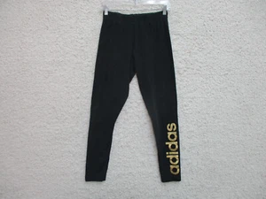 Adidas Pants Medium Youth Black Sweatpants Pull On Spell Out Logo Stretch Girls - Picture 1 of 10