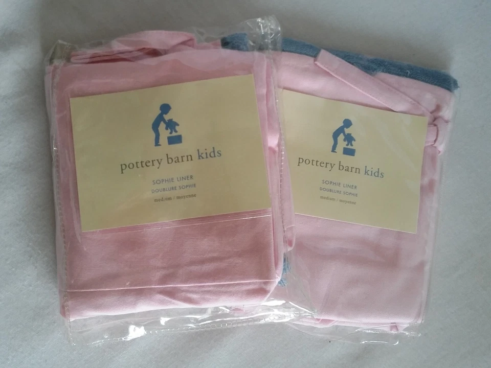 Pottery Barn Kids Sophie Medium Basket Liner Pink with Blue Butterflies New Foto 1 de 4