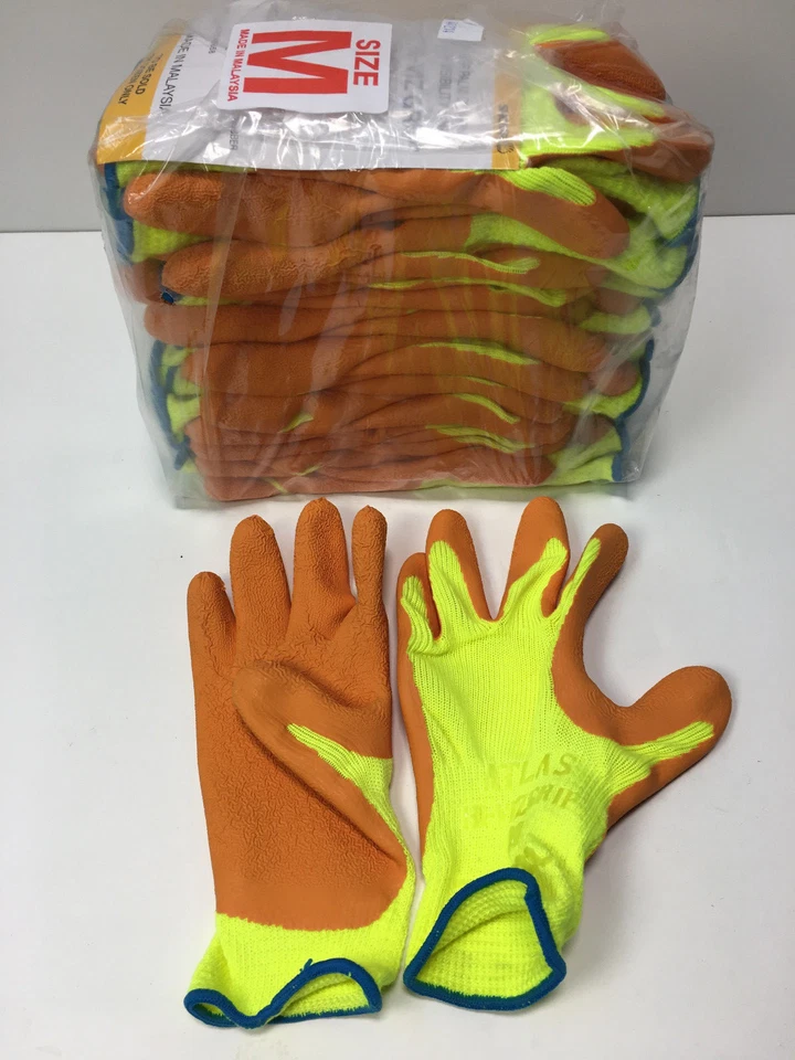 (12) PAIR SHOWA Atlas 317 Hi Visibility Grip Palm Coating Glove Sz 8 Medium