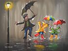 Pete Rumney Art Original Painting Dancing In The Rain With Grandad Signed