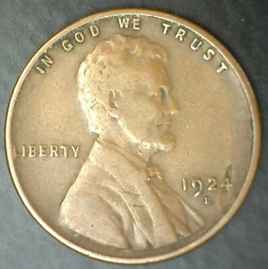 1924 D Lincoln Wheat Cent Coin US Penny Very Fine Circulated Denver VF 1c - Picture 1 of 2
