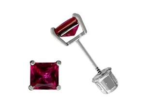 925 Sterling Silver RED SQ 3x3mm Safe Screw Back Stud Earrings Kids, Toddlers - Picture 1 of 3