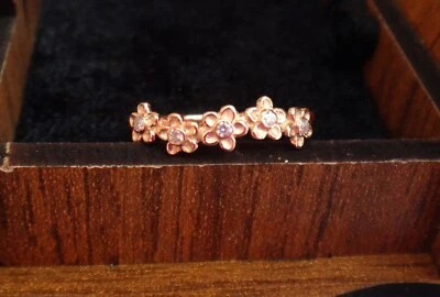Three Rose Gold Filled Flower Wave Cubic Zirconia Dainty Rings 5.5 with a case - Image 1 of 4
