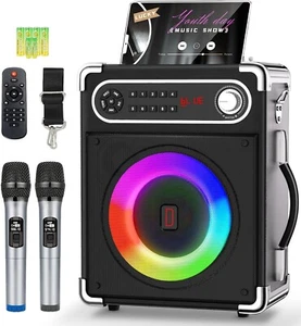 Karaoke Machine, Portable Bluetooth 5.1 Speaker with Two Wireless Microphones - Picture 1 of 9