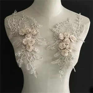 1 Pair Lace Embroidered Floral Neckline Neck Collar Trim Clothes Sewing Applique - Picture 1 of 5