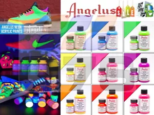 Angelus Neon Acrylic Leather Paint Dye Shoes Sneakers Jackets Bags Trainers Belt - Picture 1 of 13