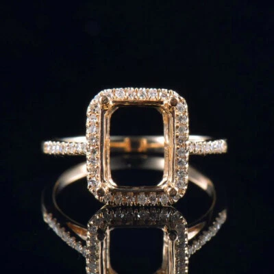 Custom Emerald Cut 8x10MM Natural Diamond Halo Ring Semi Mount 14K Yellow Gold - Image 1 of 4