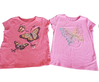 2 Girls Pink Butterfly T-shirts Size 16 - Image 1 of 3