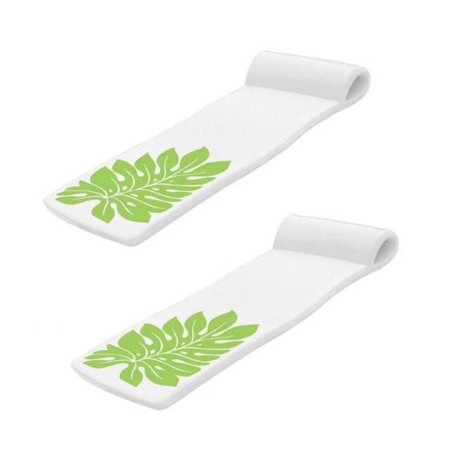 Texas Recreation Sunsation 70 in. Foam Raft Lounger Pool Float, White w/ Green Leaf (2 Pack)