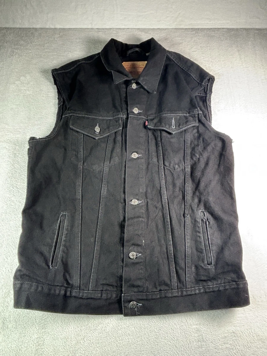 NASKY Men's Black Denim Vest - Sleeveless Jean Jacket Slim Fit 80s Retro Style