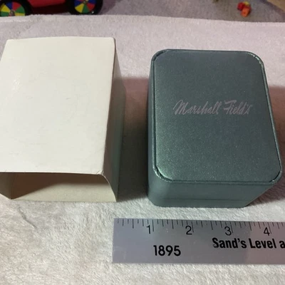Vtg Marshall Field's Watch Box Clamshell Green Logo Presentation Box, WOuter Box - Image 1 of 4