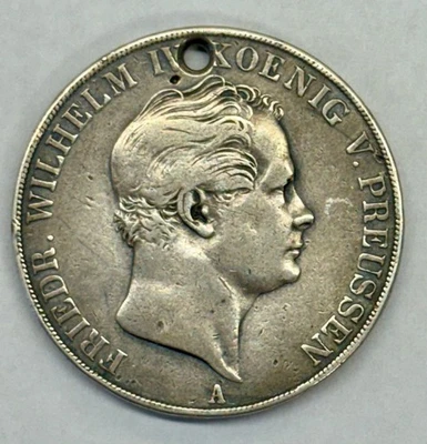 1846-A Germany Prussia Double 2 Thaler 3 1/2 Gulden Large Silver Crown Sized 11D - Image 1 of 2