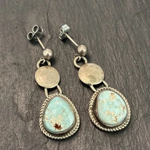 Ramona Navajo Guild Dangle Sterling Silver Turquoise Post Earrings HL - Picture 1 of 11