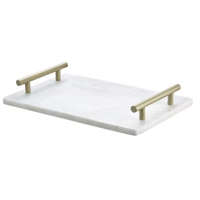White Marble Tray with Gold Handles 12X8 Inch - Image 1 of 4