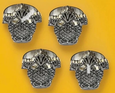 Godinger Silver Napkin Rings Table Tiki Pineapples Lot of 4 Holiday Christmas - Image 1 of 4