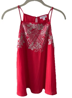 Top de sombra de ojos rojo con bordado blanco correa de espagueti mediana ojo de cerradura trasero nuevo sin etiquetas Foto 1 de 4