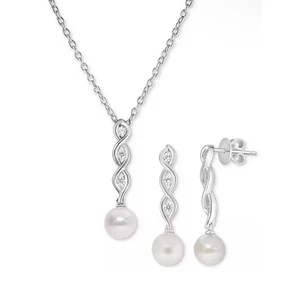 Orecchini collana perle argento sterling (7 mm) (set 2 pezzi) trendy lusso chic NUOVI - Foto 1 di 24